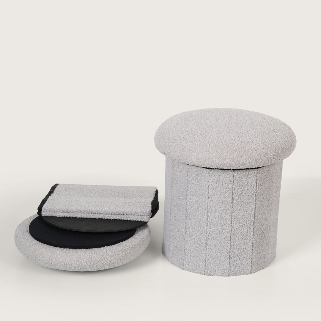 Modern Grey Mushroom Shaped Pouffe with Hidden Storage
