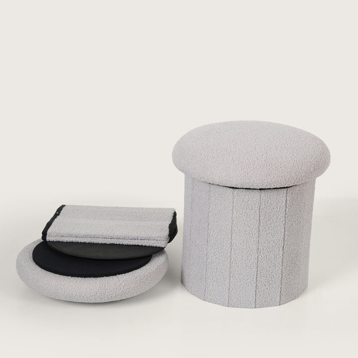 Modern Grey Mushroom Shaped Pouffe with Hidden Storage