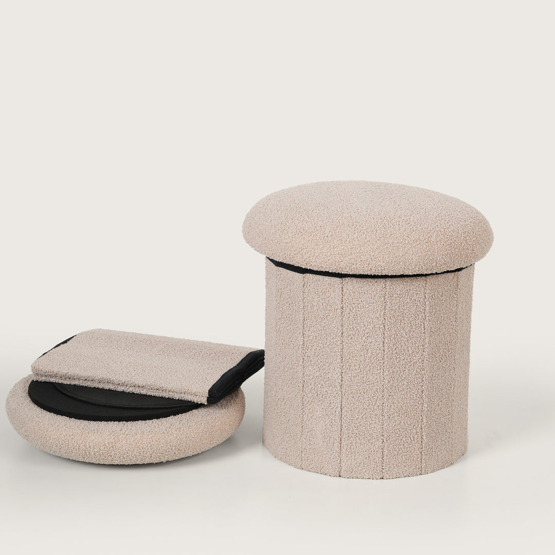Modern Beige Mushroom Shaped Pouffe with Hidden Storage
