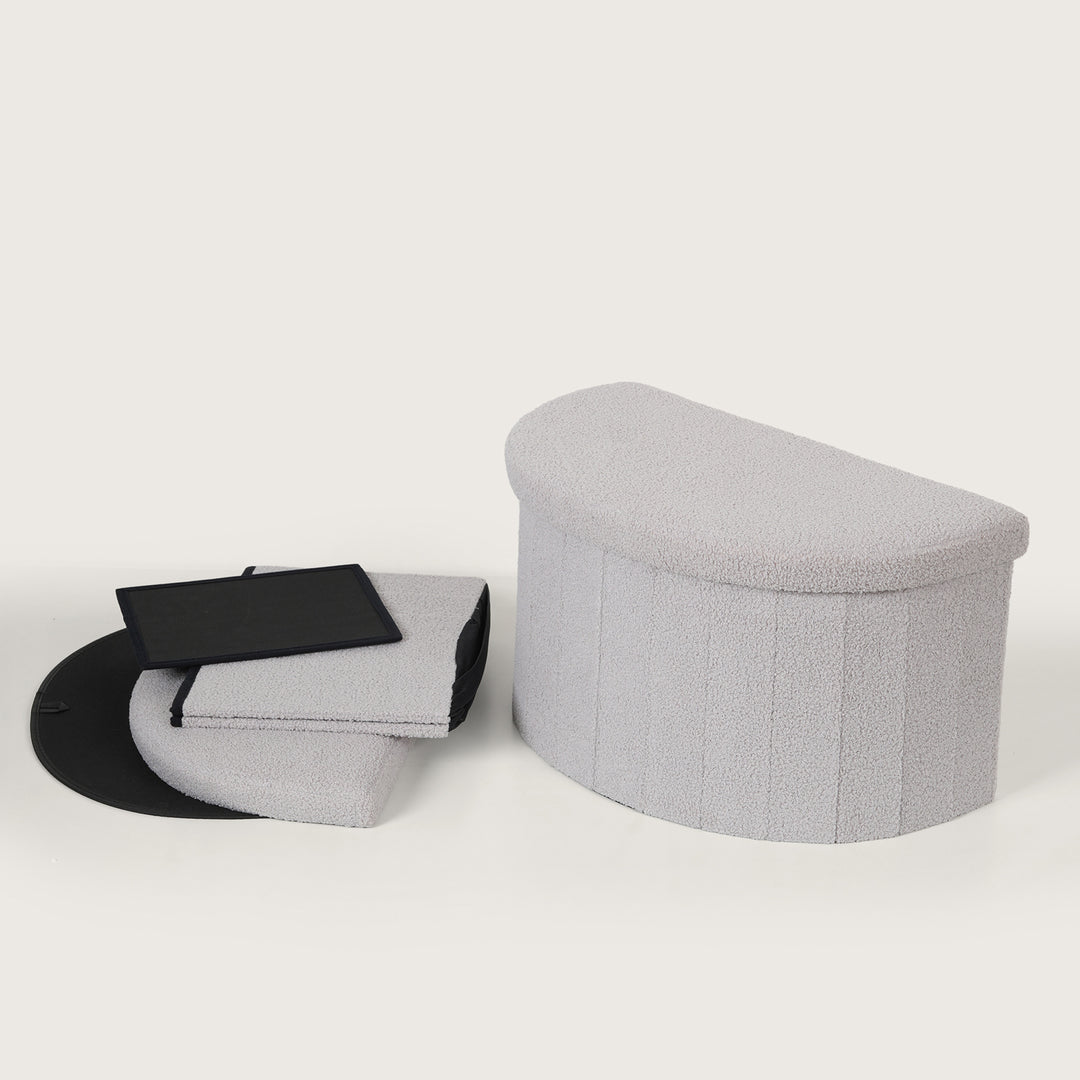 Crescent Shaped Storage Ottoman with Removable Lid - Grey