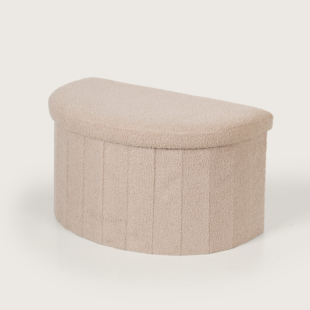 Crescent Shaped Storage Ottoman with Removable Lid - Beige