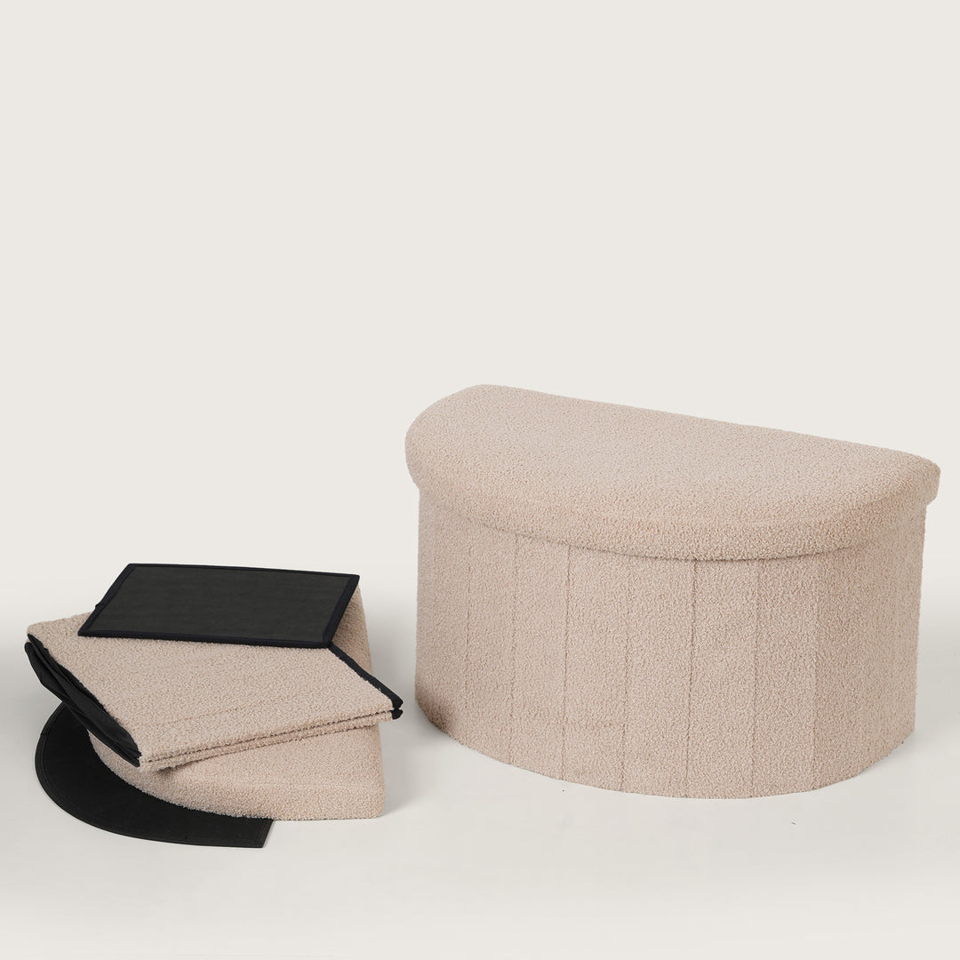 Crescent Shaped Storage Ottoman with Removable Lid - Beige