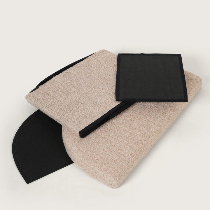 Crescent Shaped Storage Ottoman with Removable Lid - Beige