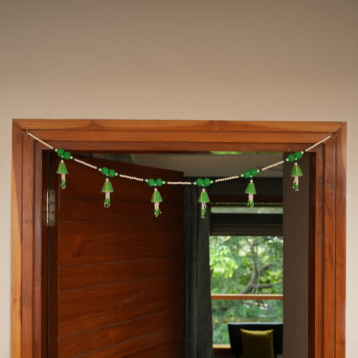 Green-Beaded Bandhanwar with Tassel- Diwali Decoration Toran