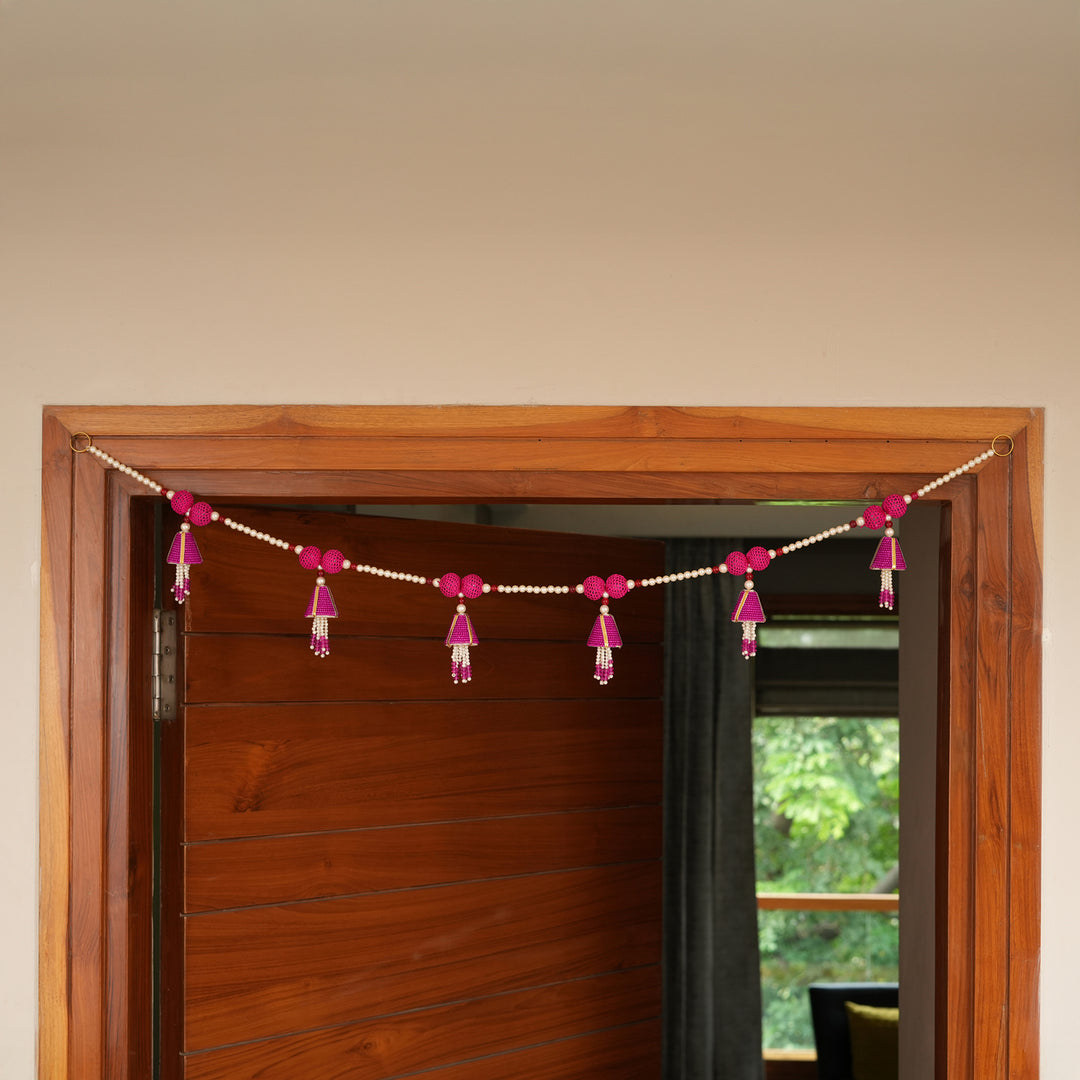 Pink-Beaded Bandhanwar with Tassel- Diwali Decoration Toran