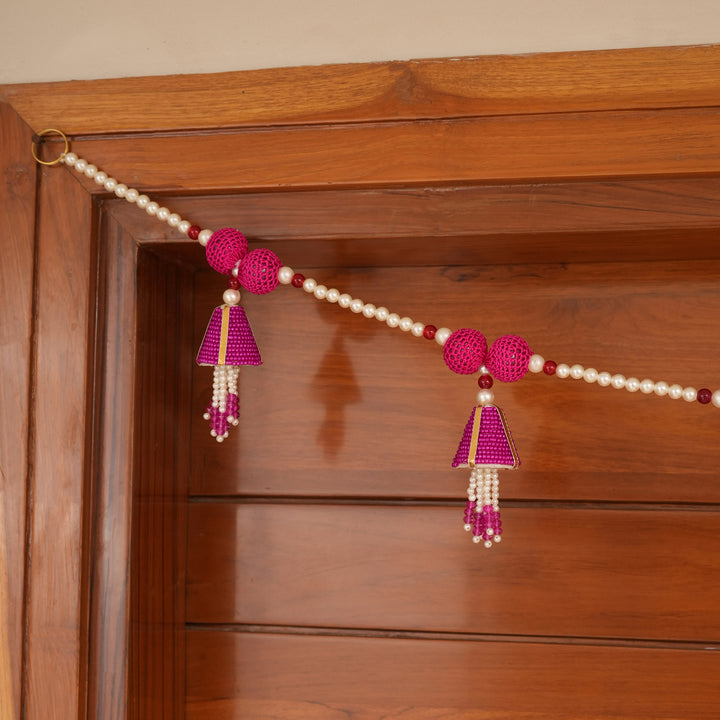 Pink-Beaded Bandhanwar with Tassel- Diwali Decoration Toran