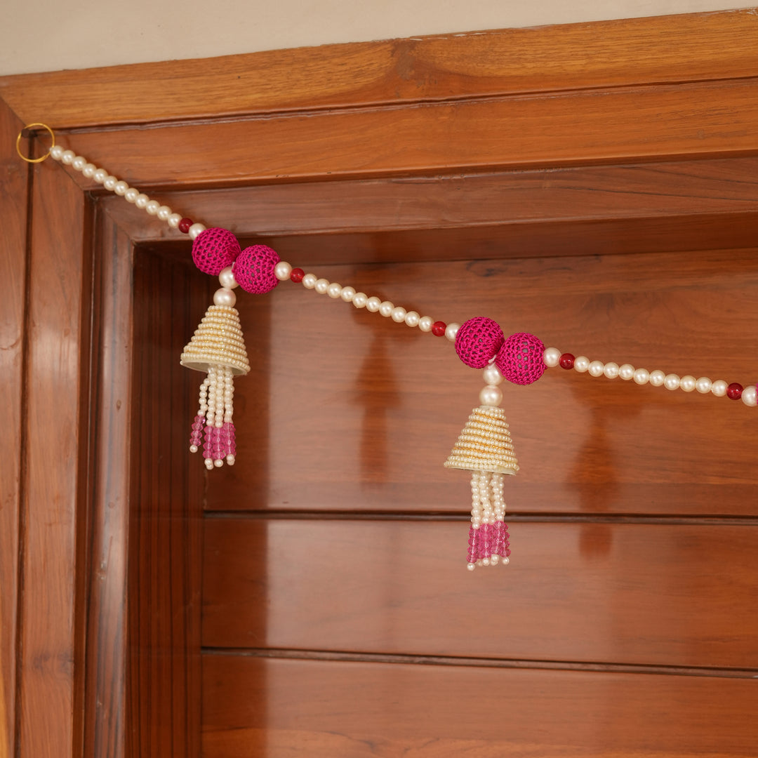 Beige-Beaded Bandhanwar with Tassel- Diwali Decoration Toran