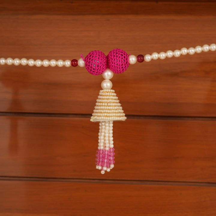 Beige-Beaded Bandhanwar with Tassel- Diwali Decoration Toran