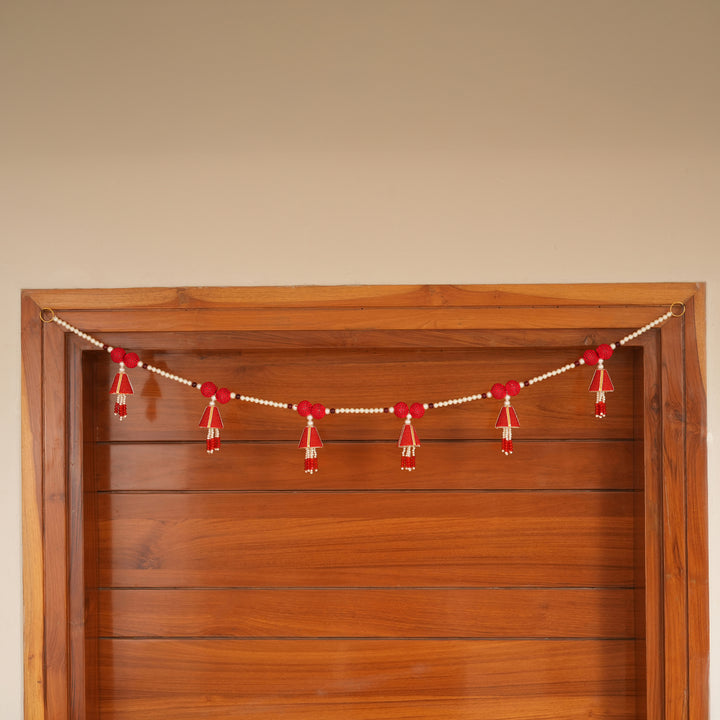 Red-Beaded Bandhanwar with Tassel- Diwali Decoration Toran