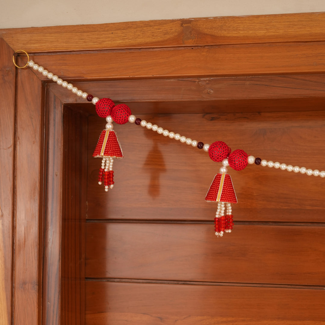Red-Beaded Bandhanwar with Tassel- Diwali Decoration Toran