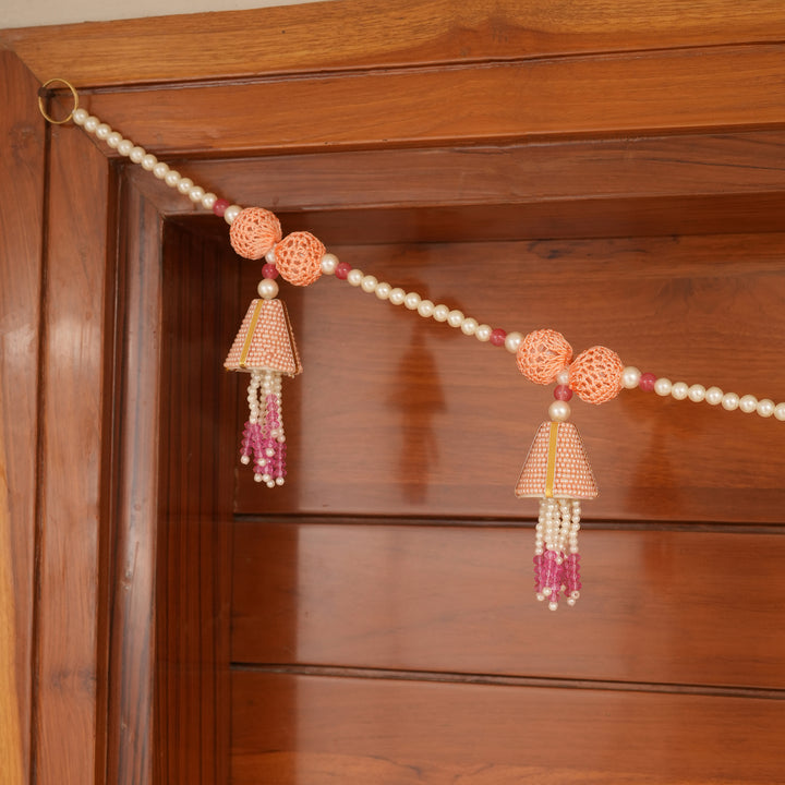 White-Beaded Bandhanwar with Tassel- Diwali Decoration Toran