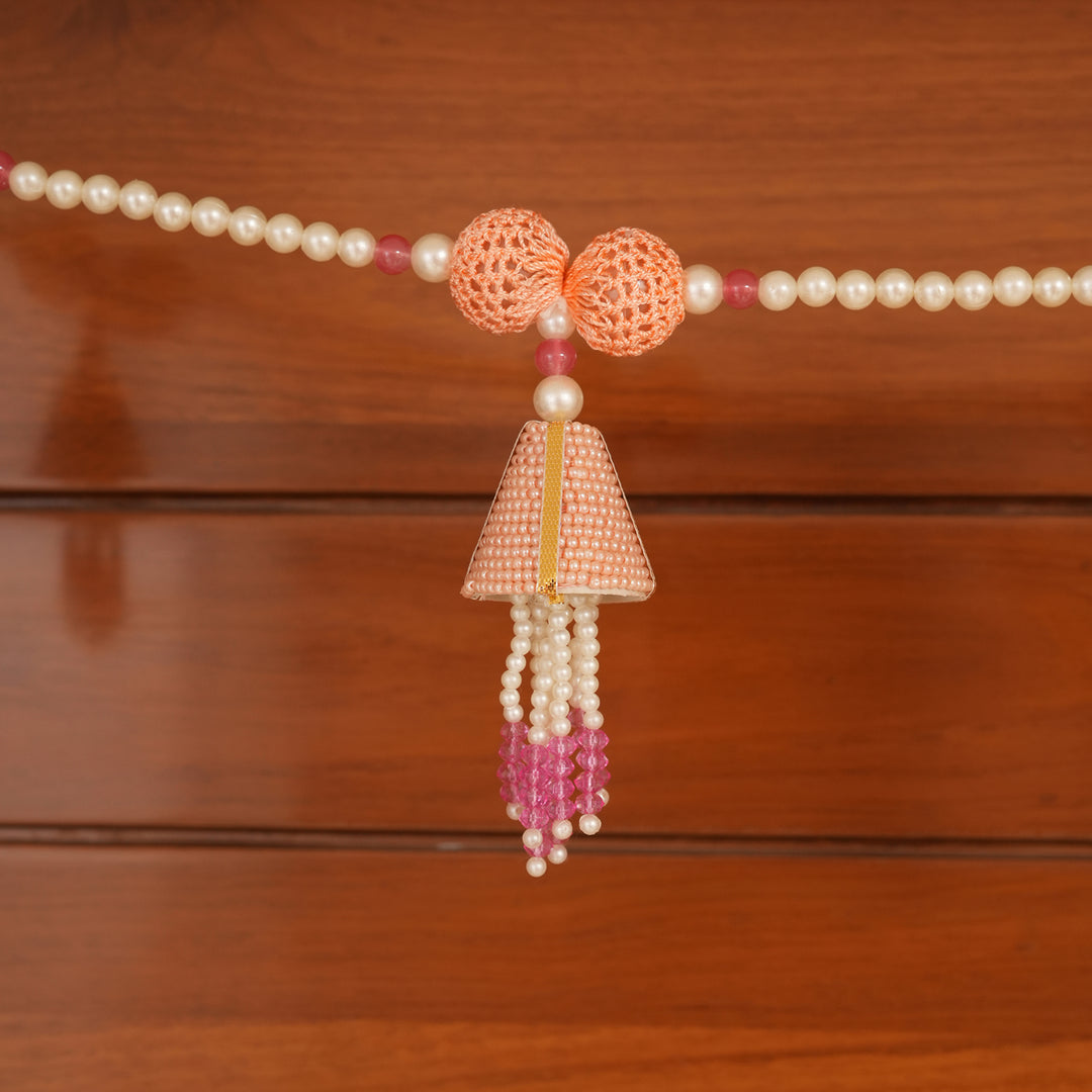 White-Beaded Bandhanwar with Tassel- Diwali Decoration Toran