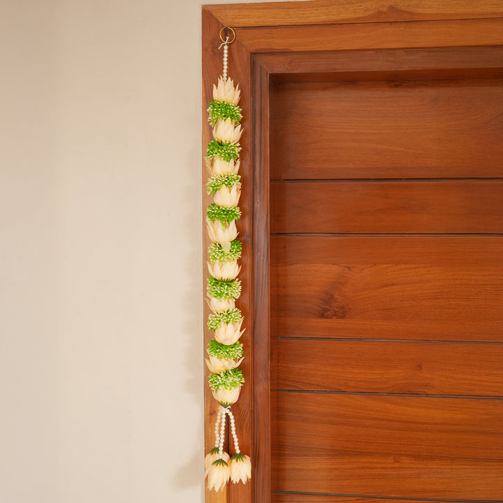 Beige-Traditional Floral Tassel Toran for Diwali  Decoration