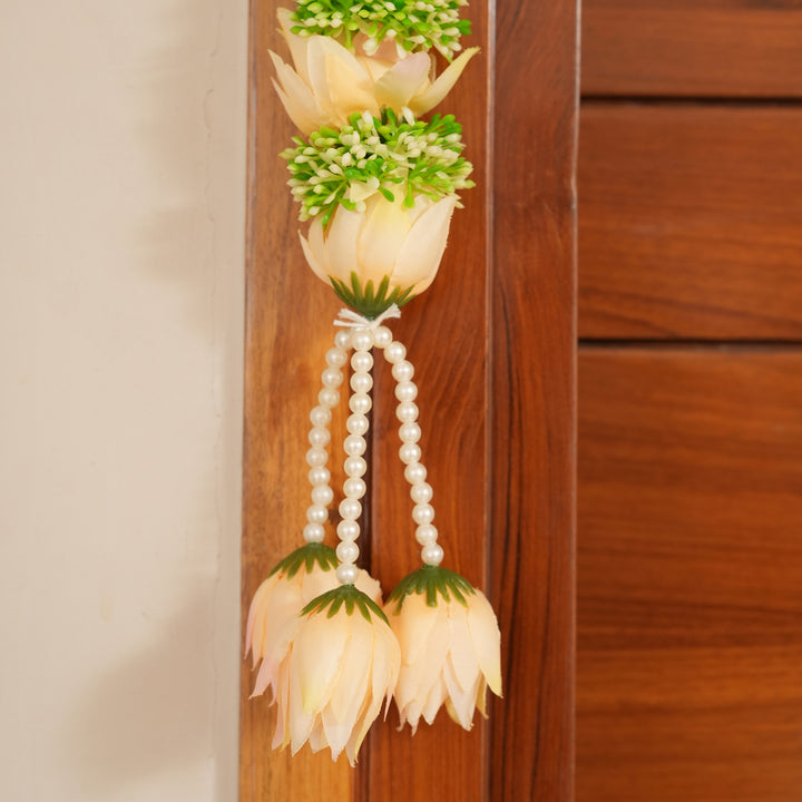 Beige-Traditional Floral Tassel Toran for Diwali  Decoration