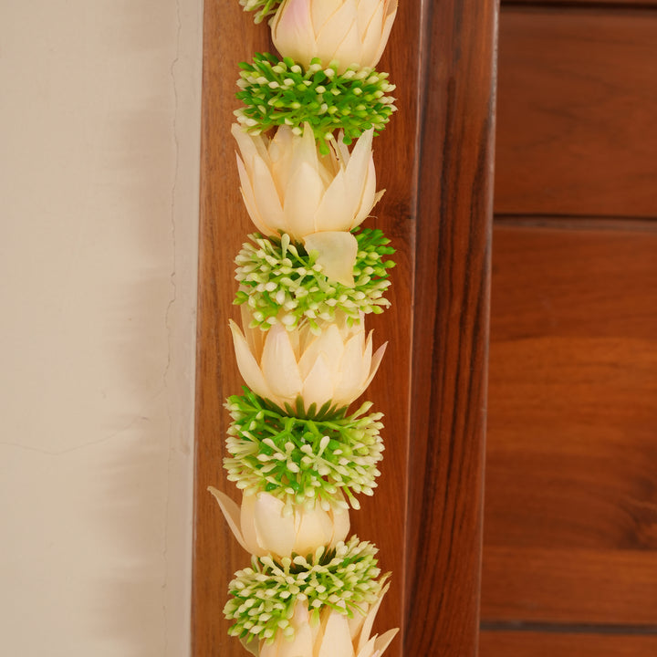 Beige-Traditional Floral Tassel Toran for Diwali  Decoration
