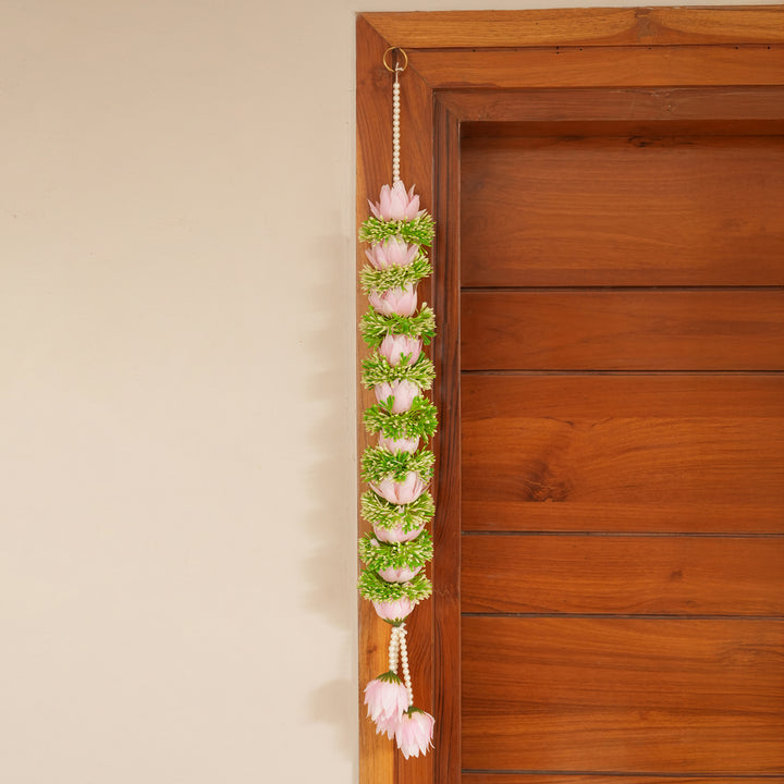Pink-Traditional Floral Tassel Toran for Diwali  Decoration