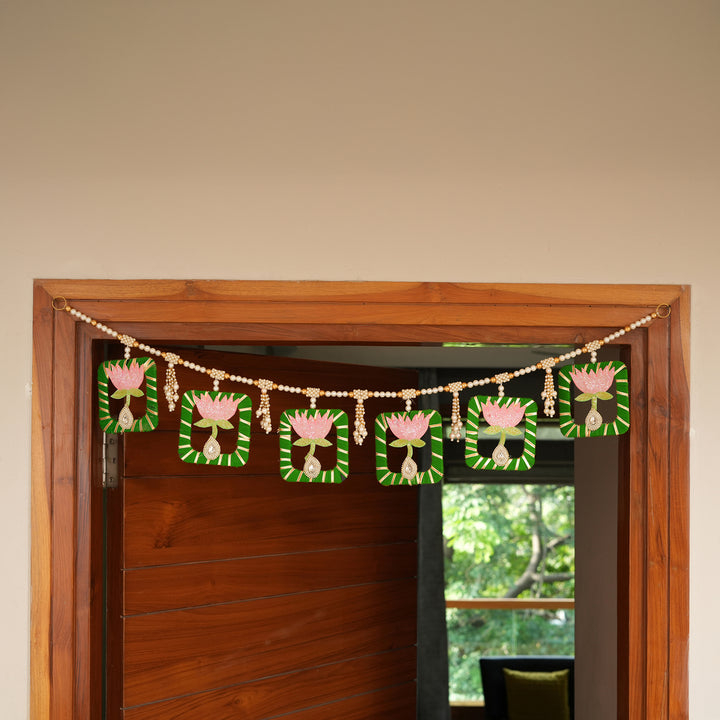 Baby Pink Elegant Pearl & Lotus Bandhanwar for Diwali Decoration.