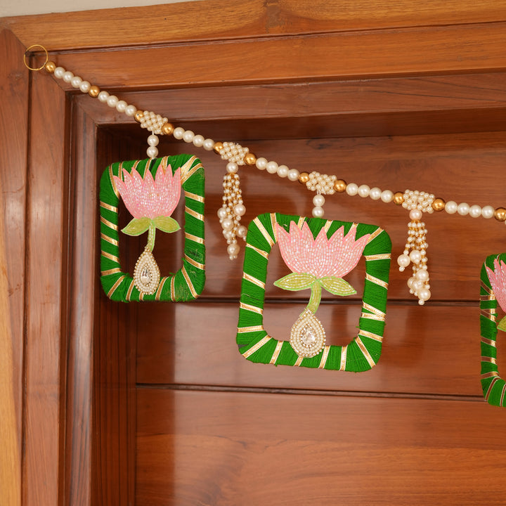 Baby Pink Elegant Pearl & Lotus Bandhanwar for Diwali Decoration.