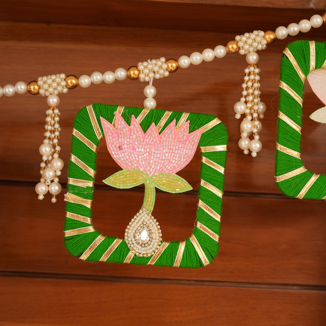 Baby Pink Elegant Pearl & Lotus Bandhanwar for Diwali Decoration.