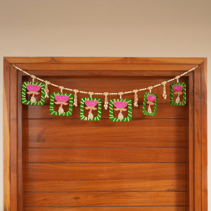 Pink Elegant Pearl & Lotus Bandhanwar for Diwali Decoration.