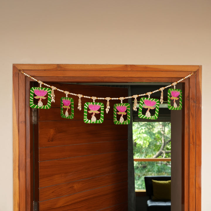 Pink Elegant Pearl & Lotus Bandhanwar for Diwali Decoration.