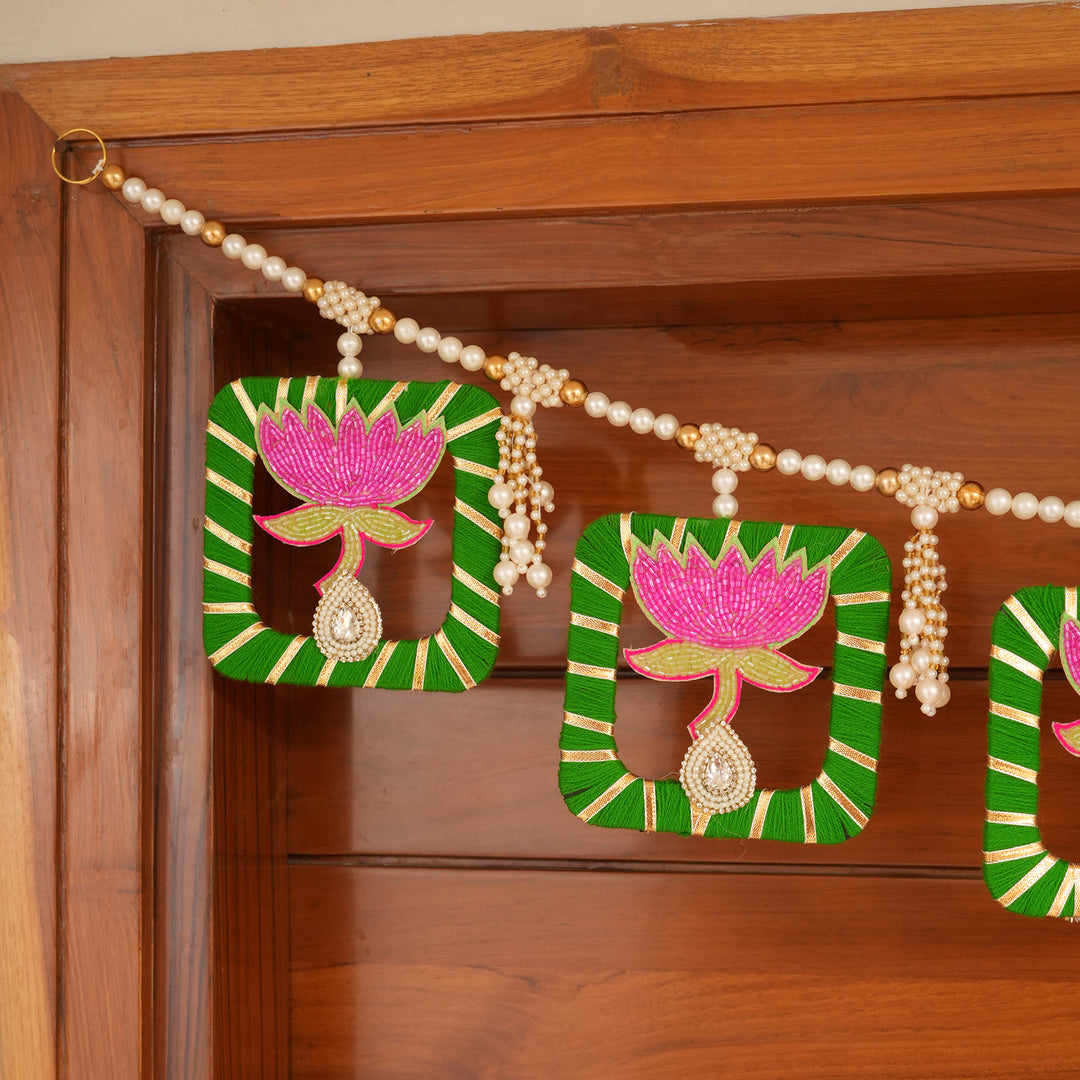 Pink Elegant Pearl & Lotus Bandhanwar for Diwali Decoration.