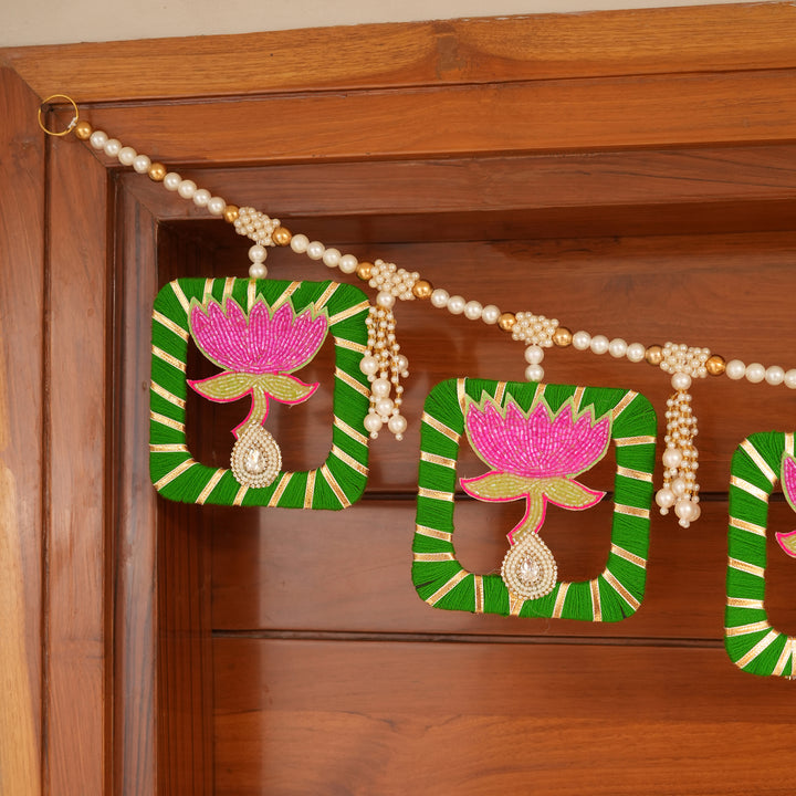 Pink Elegant Pearl & Lotus Bandhanwar for Diwali Decoration.