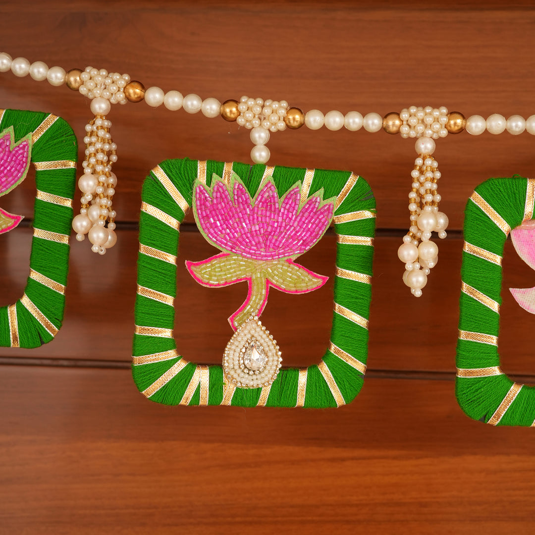 Pink Elegant Pearl & Lotus Bandhanwar for Diwali Decoration.