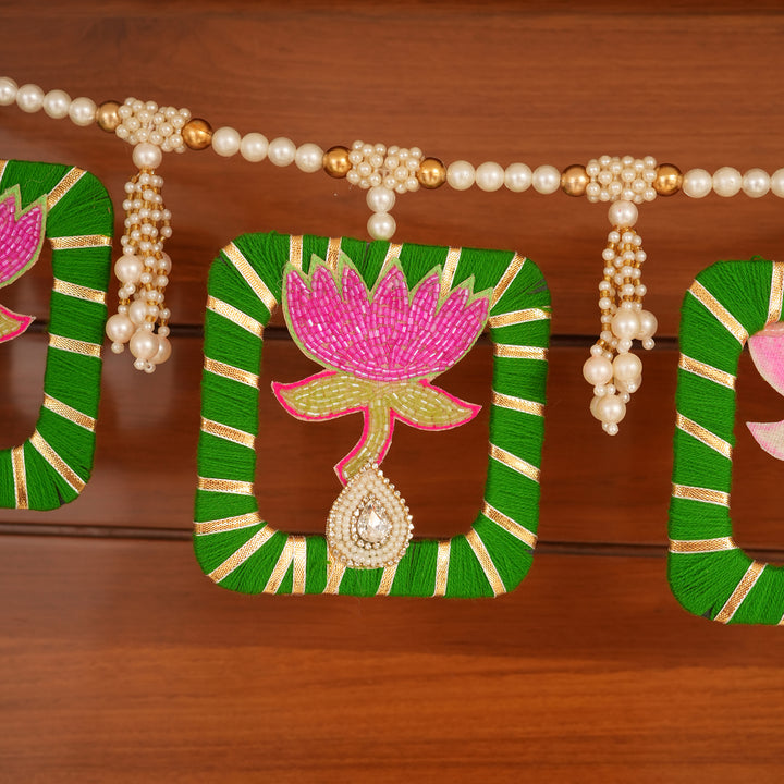 Pink Elegant Pearl & Lotus Bandhanwar for Diwali Decoration.