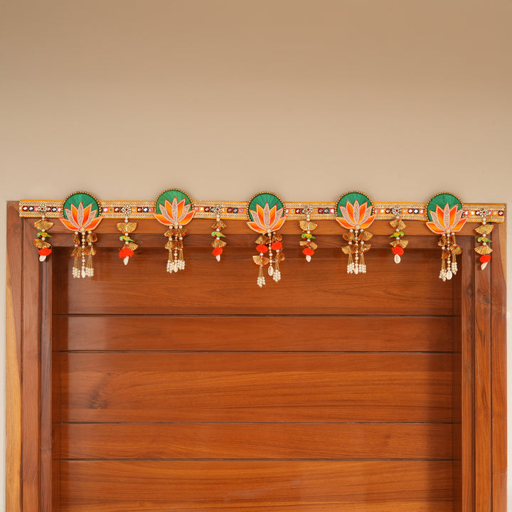 Traditional Lotus Motif Bandhanwar with Hanging Beads For Diwali Decoration