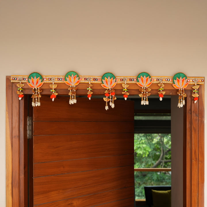 Traditional Lotus Motif Bandhanwar with Hanging Beads For Diwali Decoration