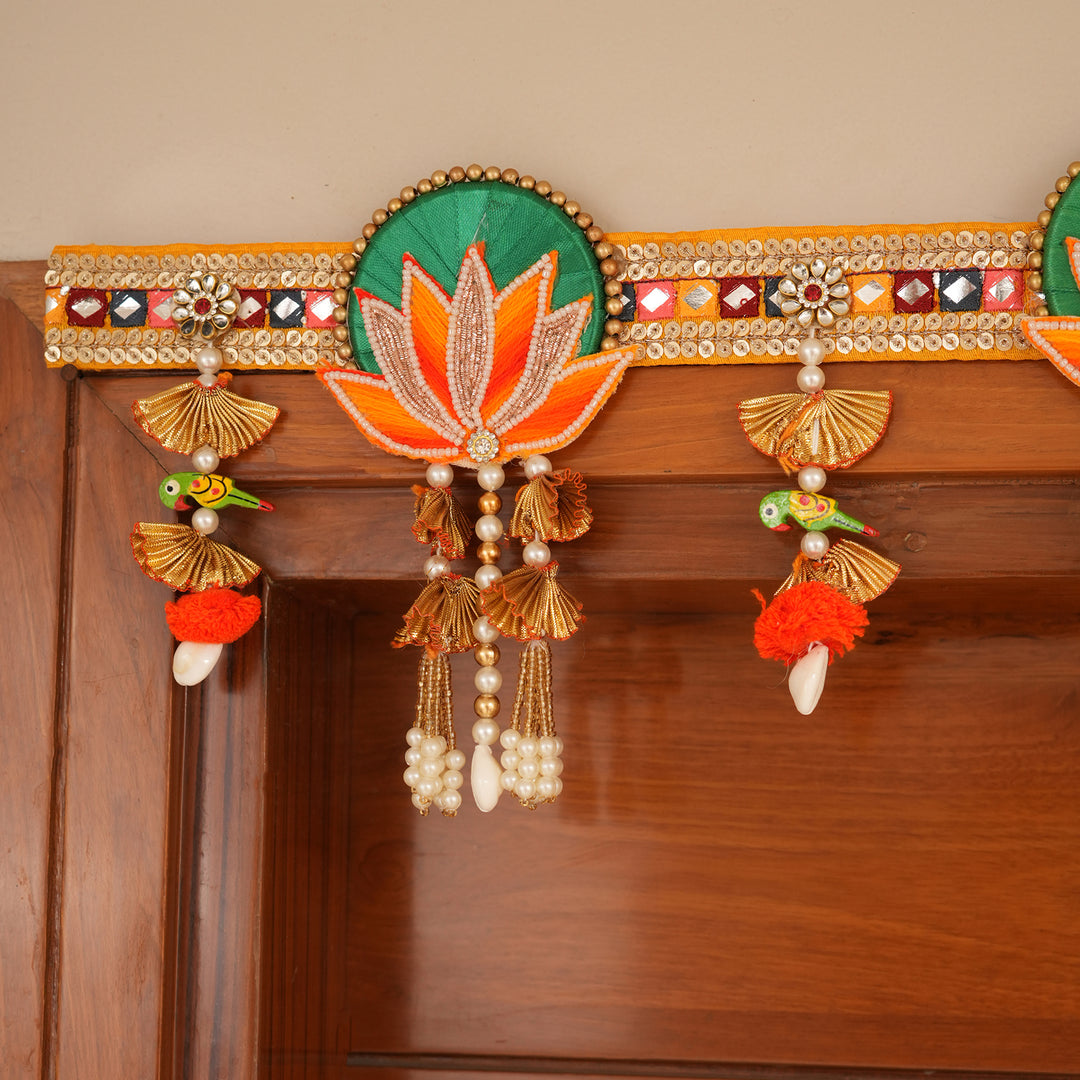 Traditional Lotus Motif Bandhanwar with Hanging Beads For Diwali Decoration