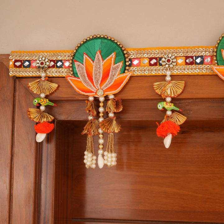 Traditional Lotus Motif Bandhanwar with Hanging Beads For Diwali Decoration