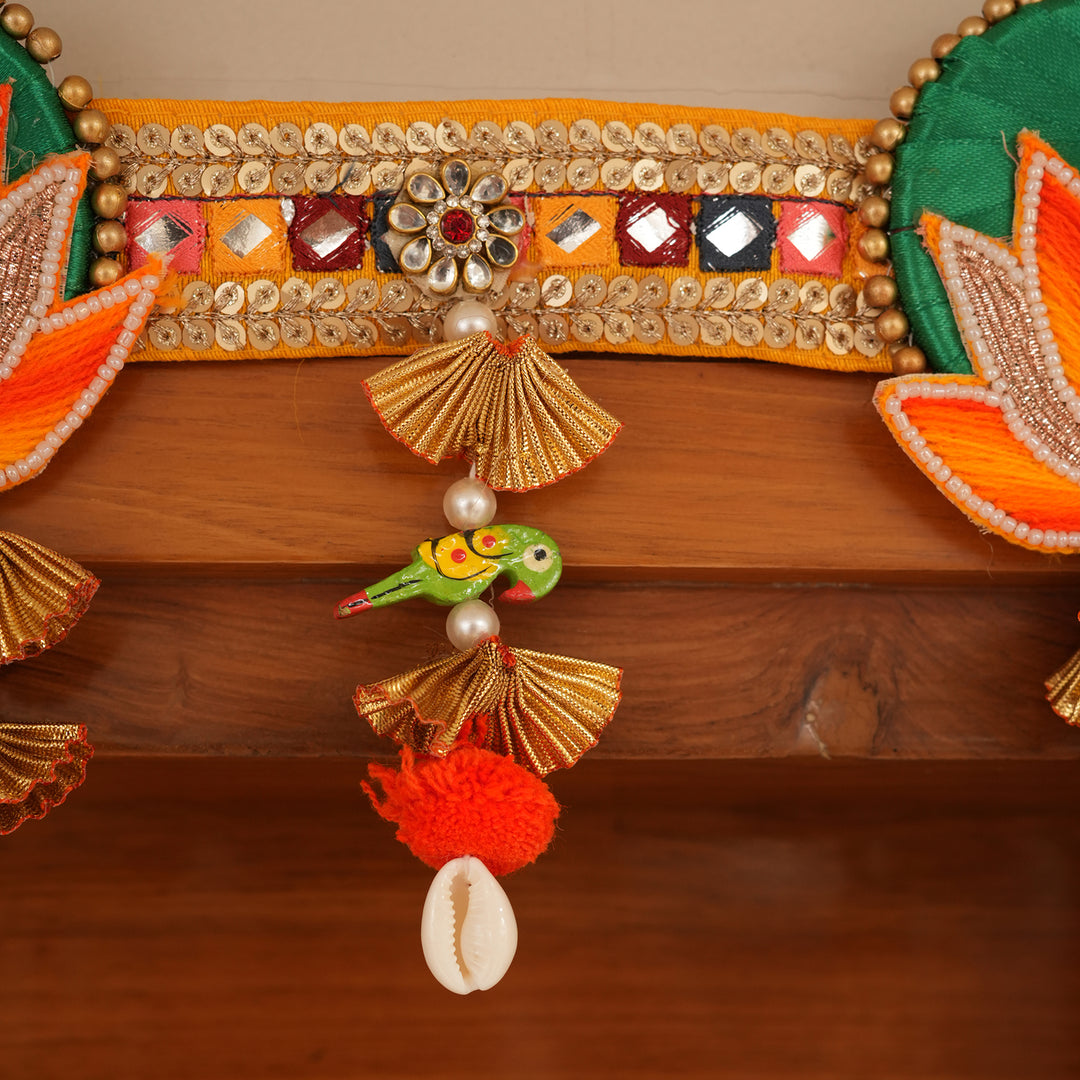 Traditional Lotus Motif Bandhanwar with Hanging Beads For Diwali Decoration