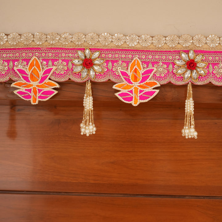 Lotus Embroidered Fabric Bandhanwar Toran for Diwali Decoration