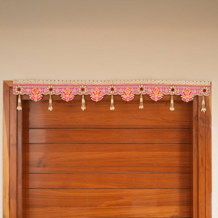 Lotus Embroidered Fabric Bandhanwar Toran for Diwali Decoration