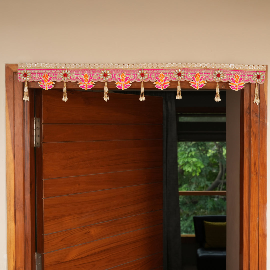 Lotus Embroidered Fabric Bandhanwar Toran for Diwali Decoration