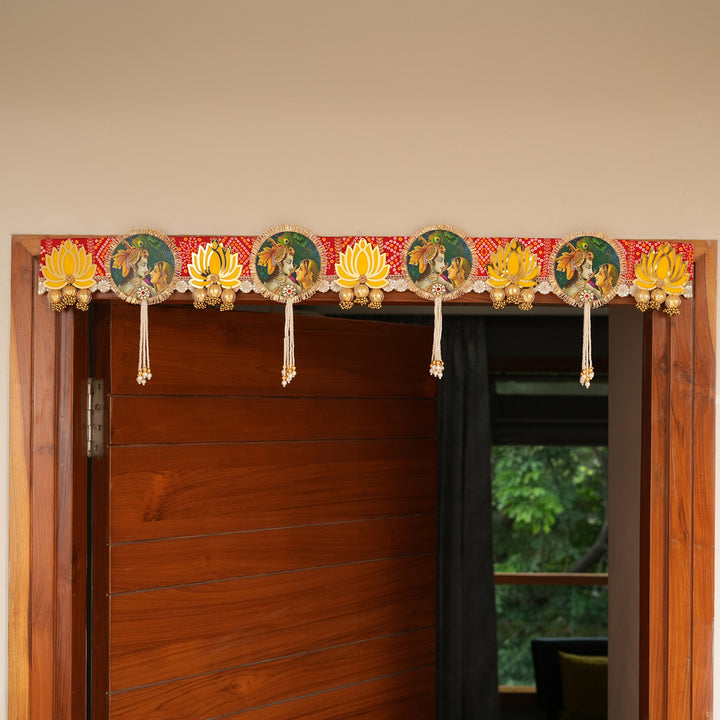 Radha Krishna Bandhanwar Toran with Lotus Motif & Tassels for Diwali Décoration.