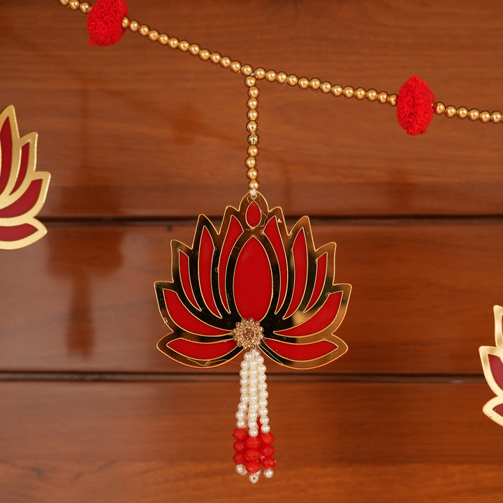 Red-Modern Lotus Bead String Door Hanging for Diwali Decoration.