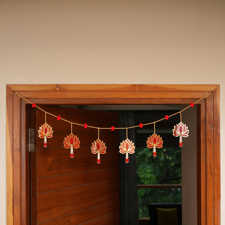 Red-Modern Lotus Bead String Door Hanging for Diwali Decoration.