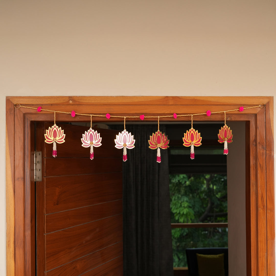 Pink-Modern Lotus Bead String Door Hanging for Diwali Decoration.