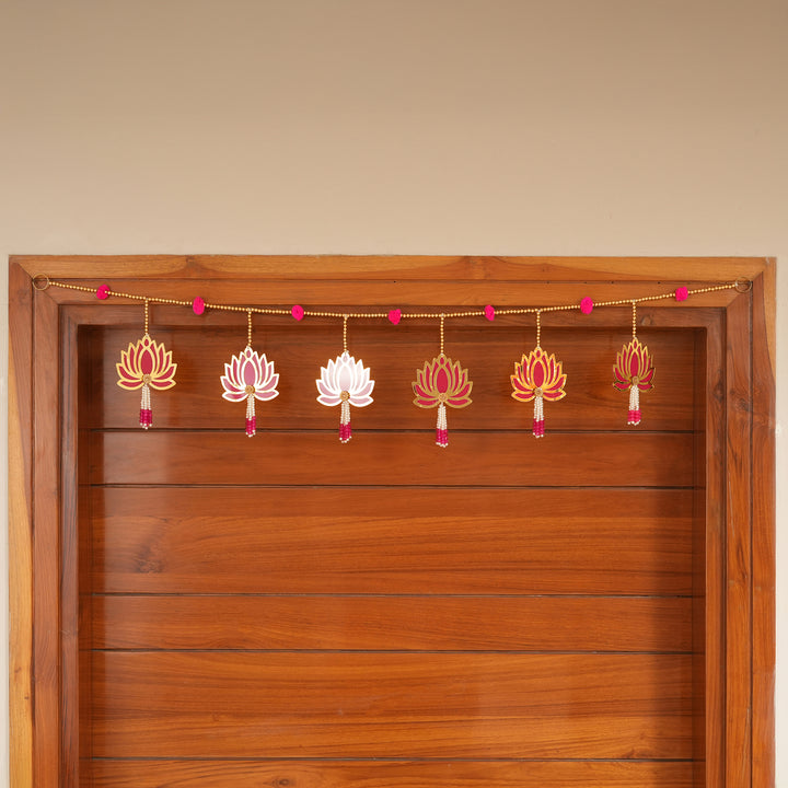 Pink-Modern Lotus Bead String Door Hanging for Diwali Decoration.
