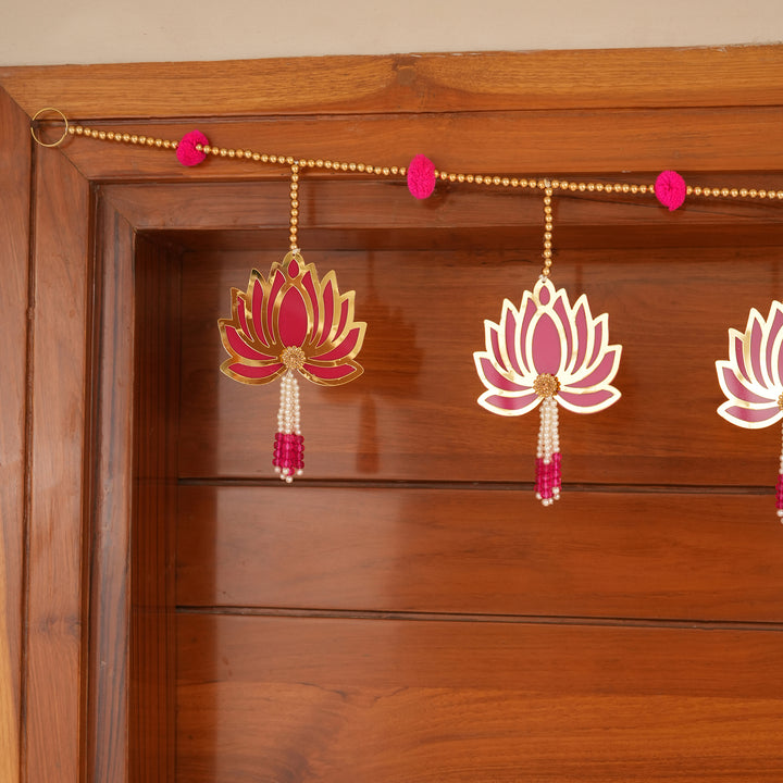 Pink-Modern Lotus Bead String Door Hanging for Diwali Decoration.