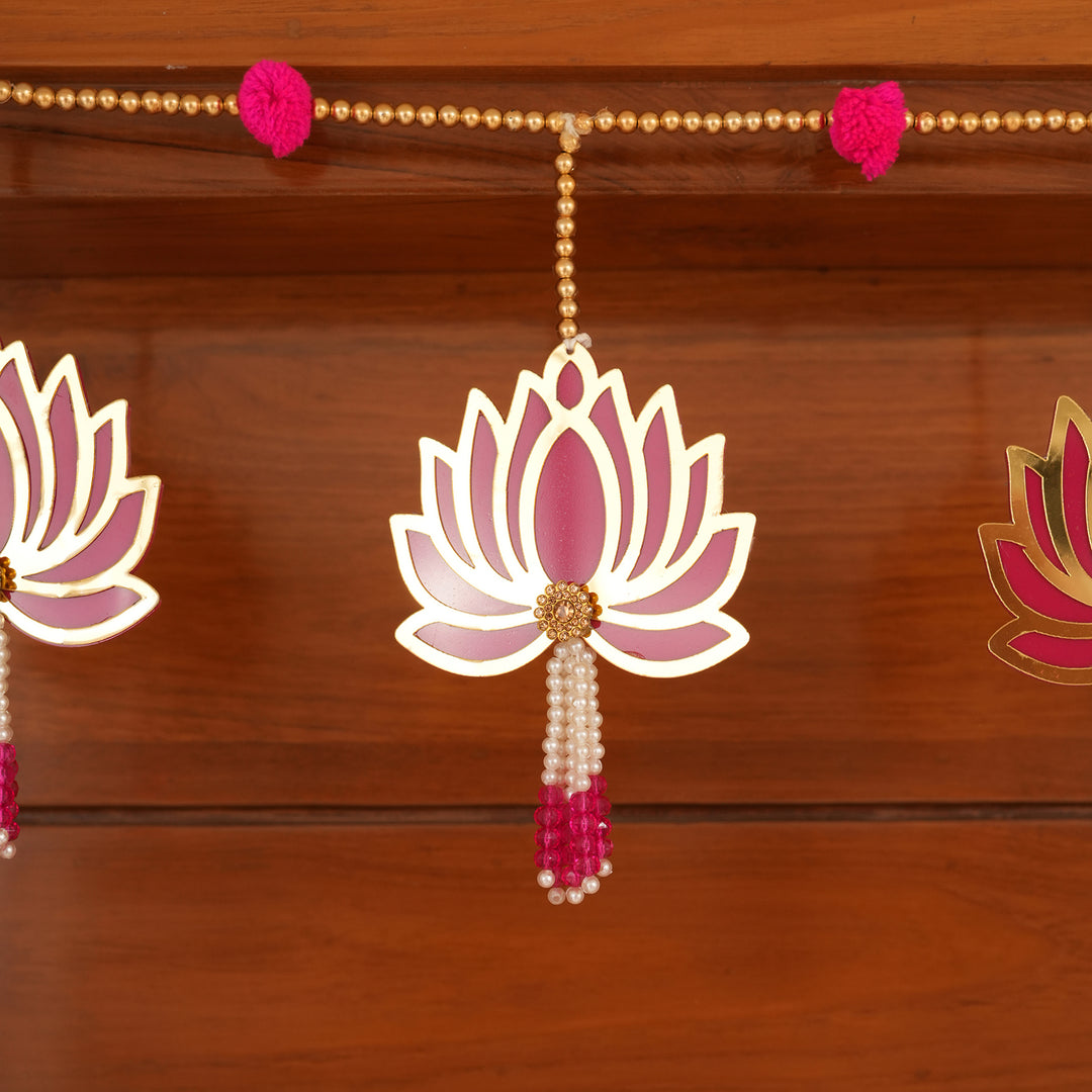 Pink-Modern Lotus Bead String Door Hanging for Diwali Decoration.