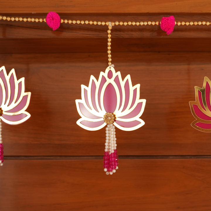 Pink-Modern Lotus Bead String Door Hanging for Diwali Decoration.