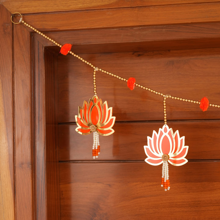 Orange -Modern Lotus Bead String Door Hanging for Diwali Decoration.