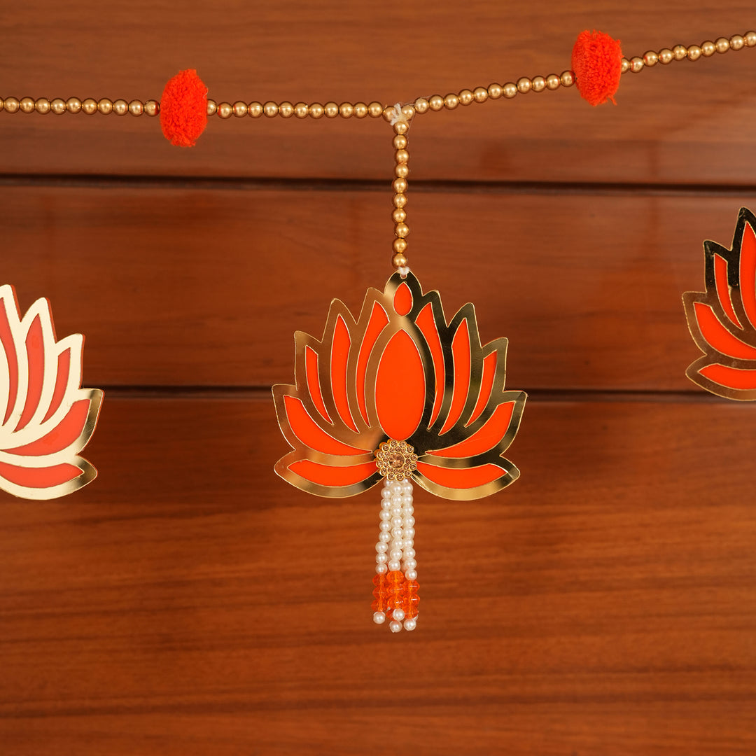 Orange -Modern Lotus Bead String Door Hanging for Diwali Decoration.