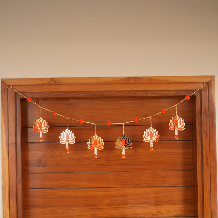 Orange -Modern Lotus Bead String Door Hanging for Diwali Decoration.