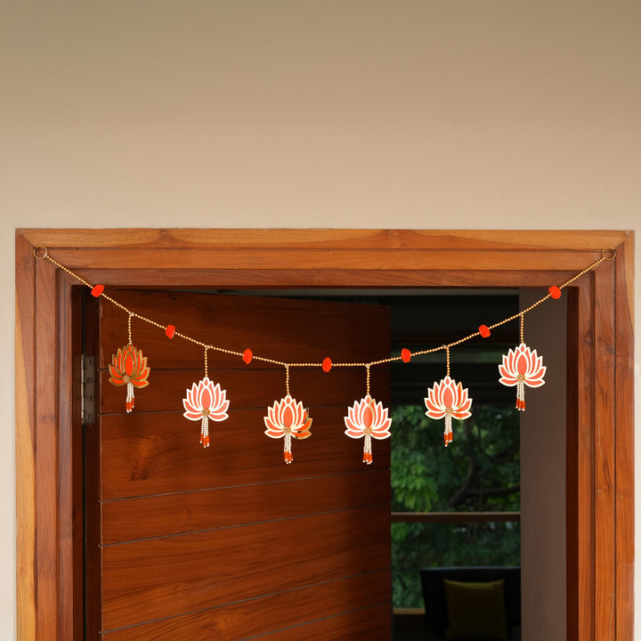 Orange -Modern Lotus Bead String Door Hanging for Diwali Decoration.