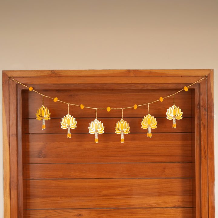 Yellow -Modern Lotus Bead String Door Hanging for Diwali Decoration.